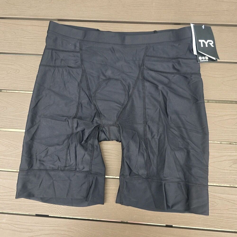 TYR Men's 8" Competitor Tri Triathlon Padded Shorts Solid Black Size: XL New